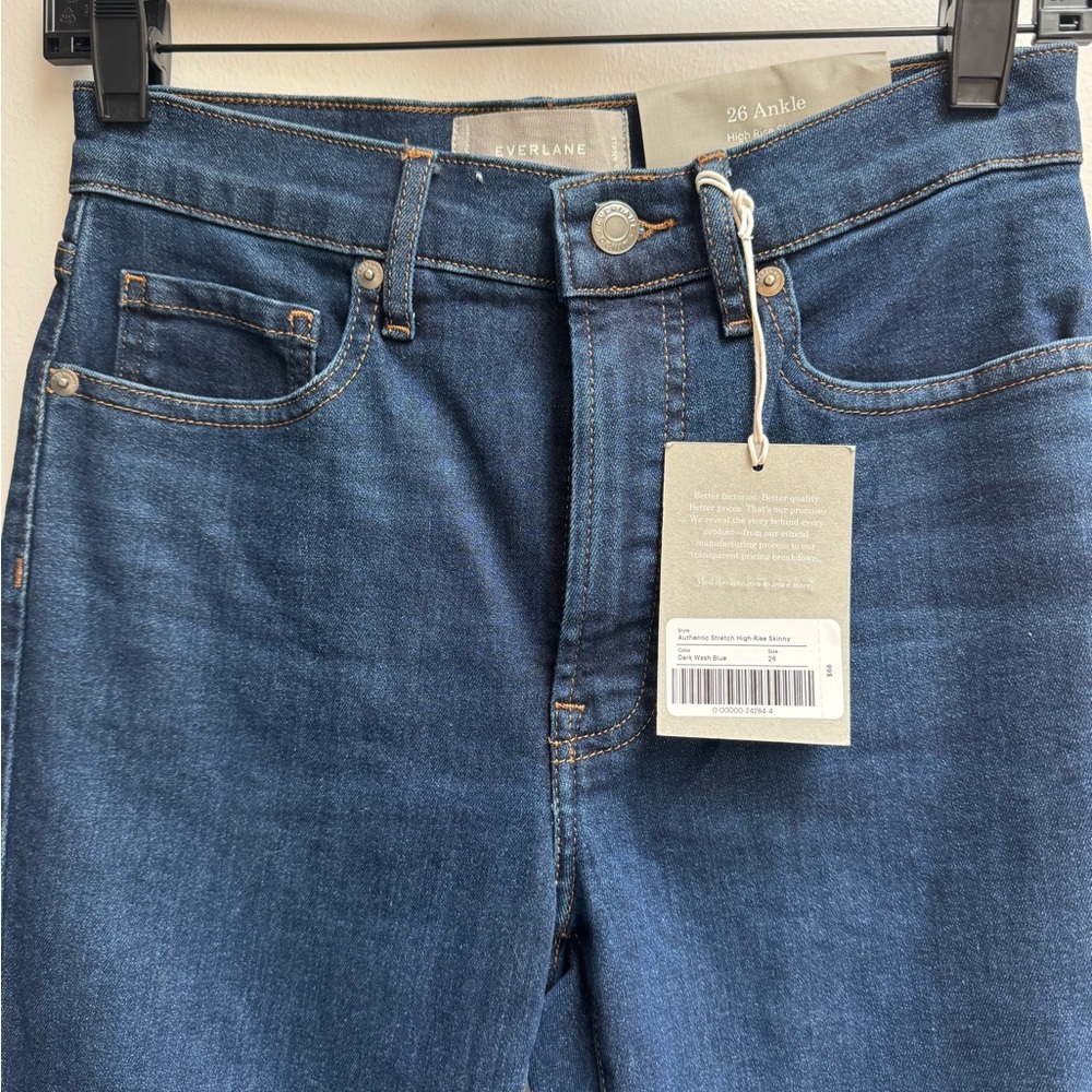 NWT Everlane Authentic Stretch High-Rise Skinny Ankle Jeans in Dark Wash Blue - Picture 3 of 6